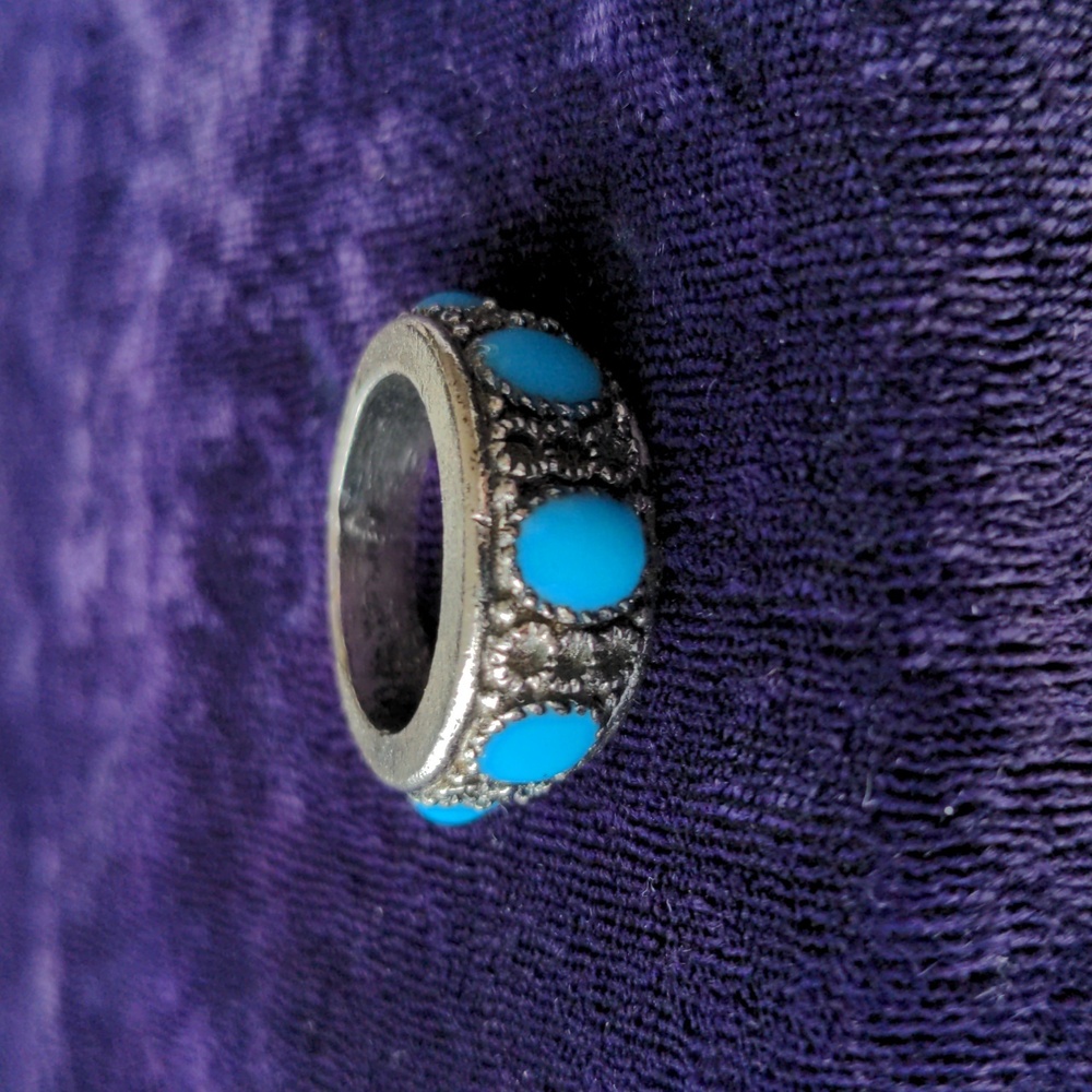 Silver Color Bold Statement Ring With Blue Turquoise Color Enamel